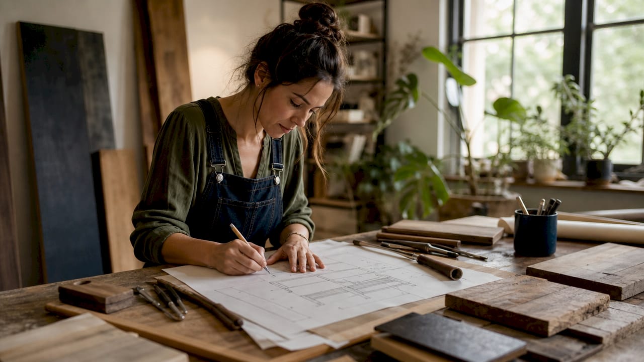 Furniture designer sketching bespoke design plans