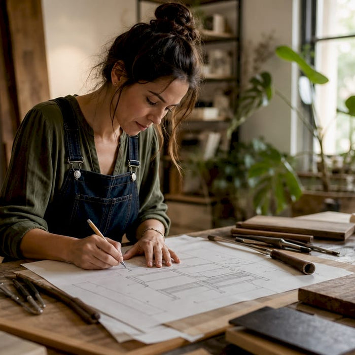 Furniture designer sketching bespoke design plans