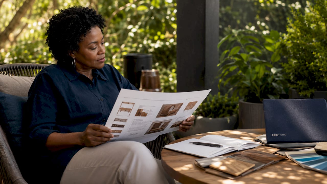 Woman reviewing furniture craftsmanship standards