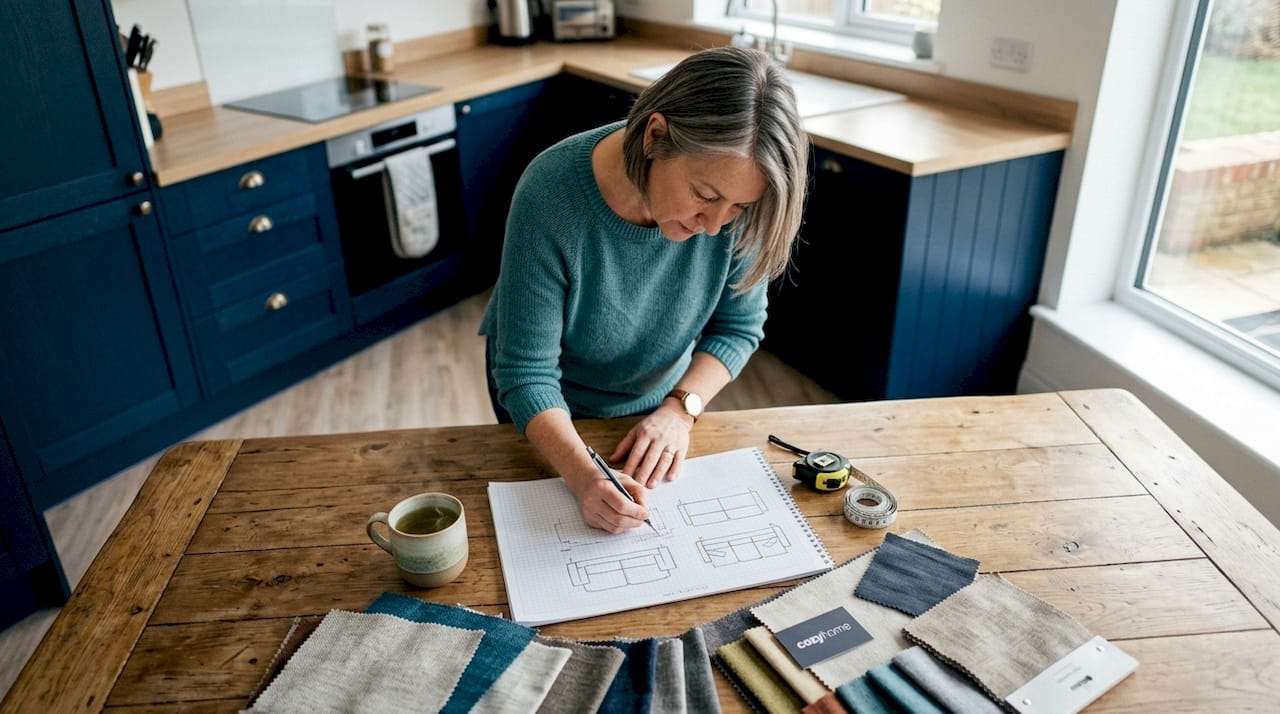 Person sketching custom sofa design
