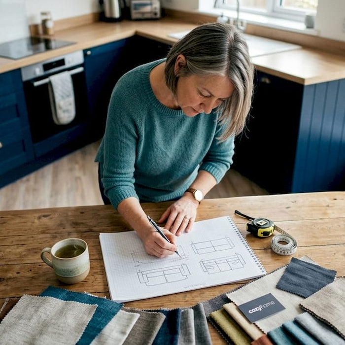 Person sketching custom sofa design