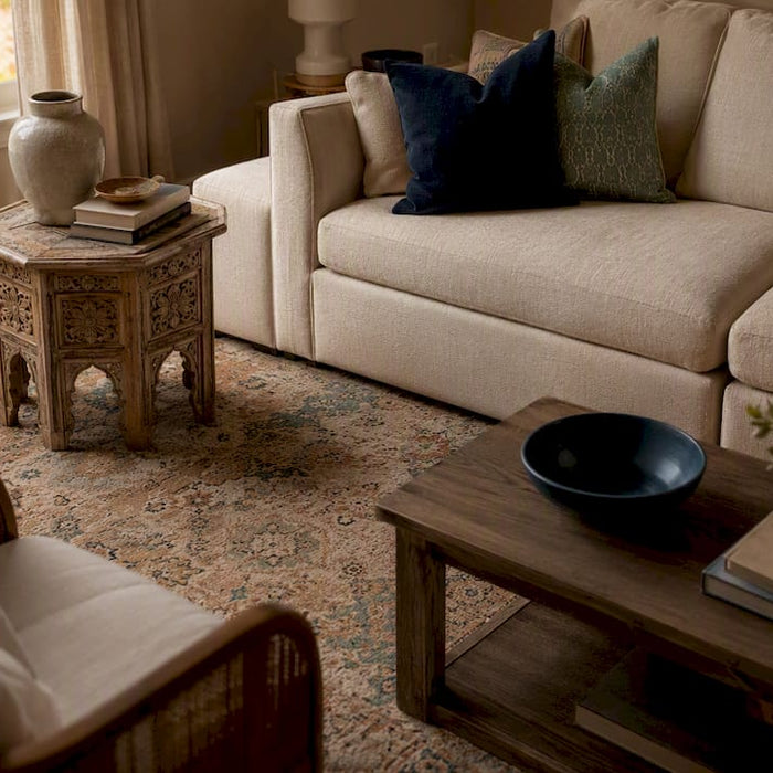 Transitional living room blending traditional and modern furniture