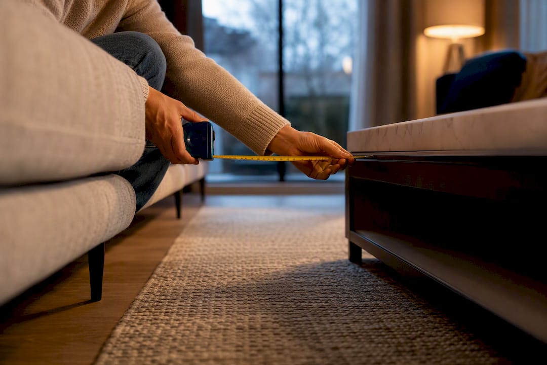 Measuring space between sofa and table