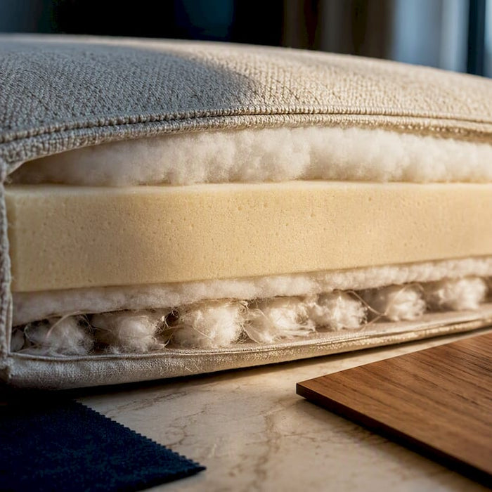 Layered sofa cushion filling materials close-up