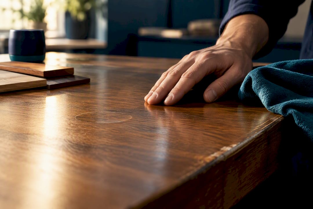 Close-up of durable wood table finish