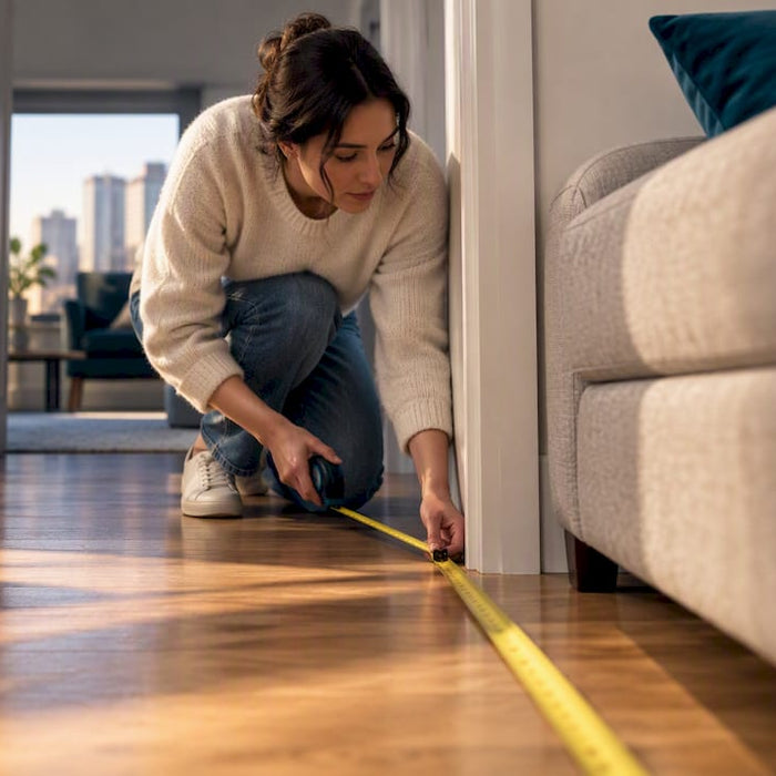 Measuring sofa clearance in a small apartment
