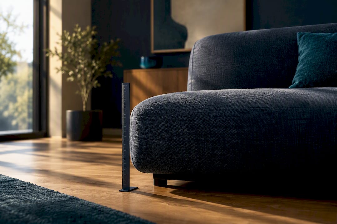 Partial low sofa with seat height gauge