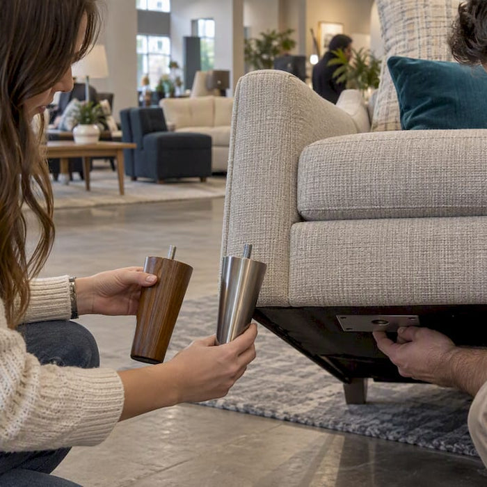 Comparing sofa legs beneath custom sofa