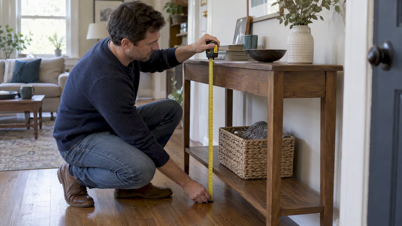 Homeowner measuring a console table’s height