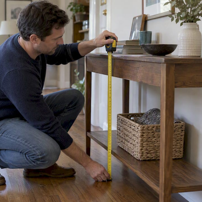 Homeowner measuring a console table’s height