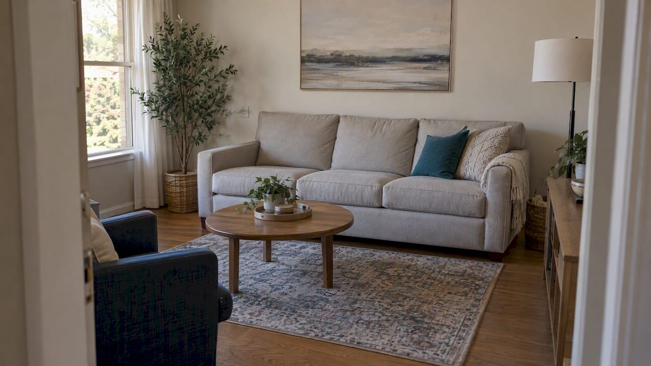 Sofa sized proportionally to a living room