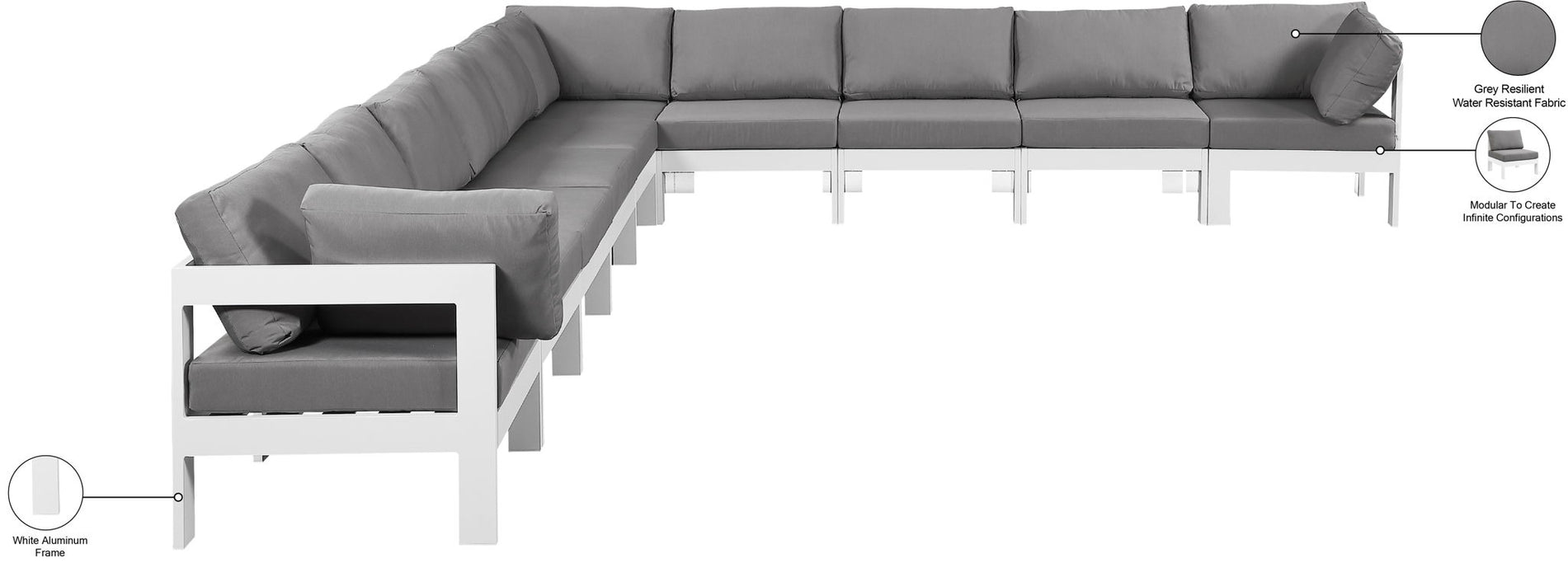 Nizuc - Outdoor Patio 10 Piece Modular Sectional With White Frame