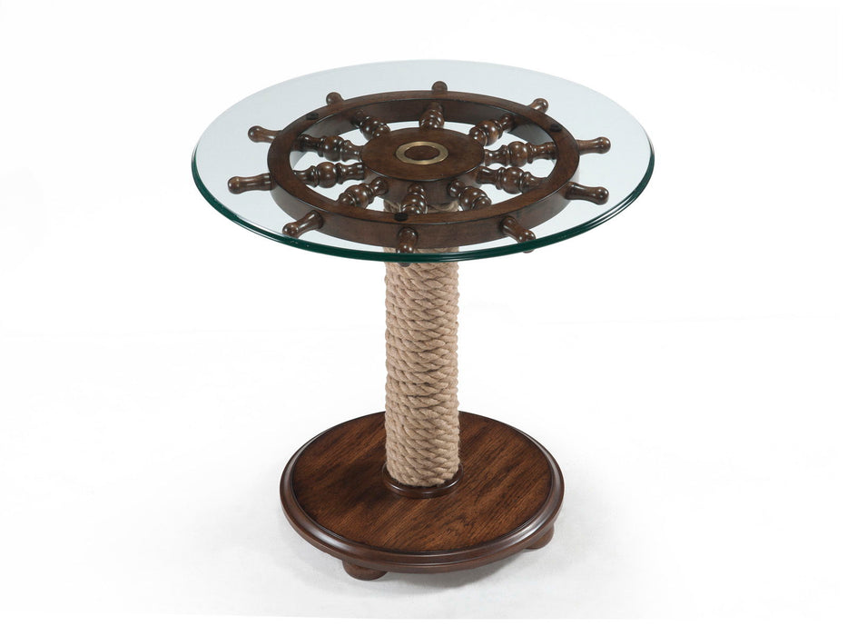 Beaufort - Round Accent Table With Base And Glass Top - Dark Oak