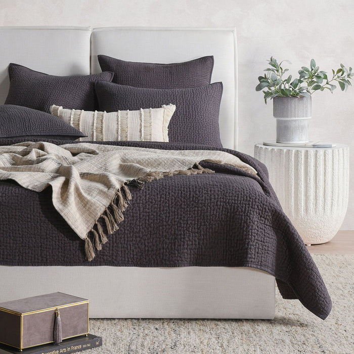 Danica - 3 Piece Queen Quilt Set - Charcoal