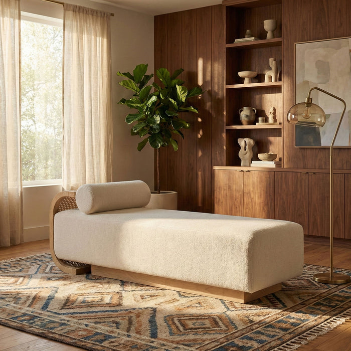 Zephyr - Linen Textured Fabric Upholstered Chaise - Painted Natural Base