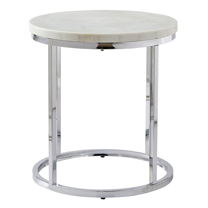 Echo - White Marble Top Round End Table - White