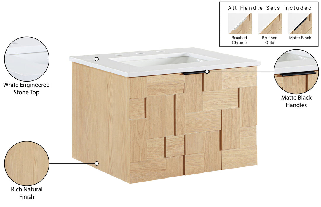 Leonardo - Engineered Stone And Solid Wood 24" Wall Mounted Bathroom Vanity