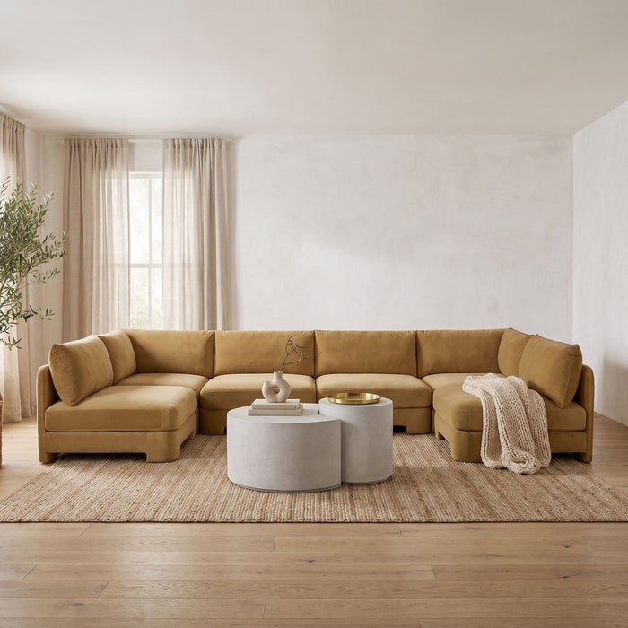 Hammond - Velvet Performance Fabric Upholstered 6 Piece U-Shaped Armless Sectional