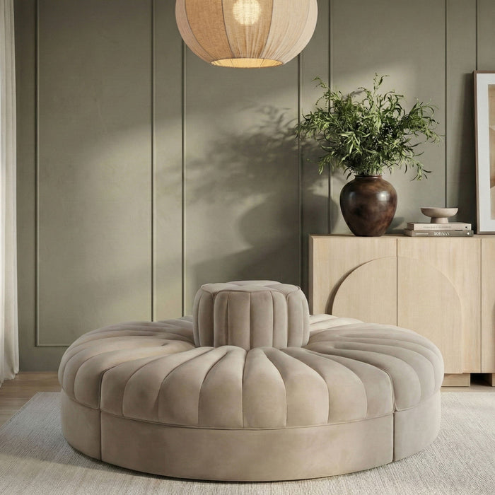 Rummi - Round Velvet Performance Fabric Upholstered 4 Piece Modular Sofa