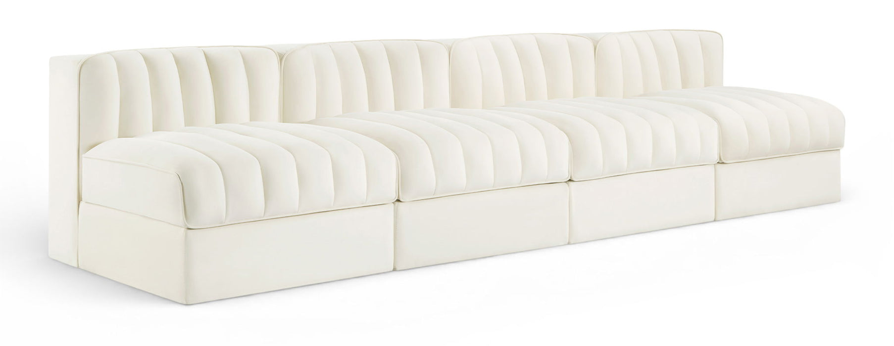 Rummi - Armless Velvet Performance Fabric Upholstered 4 Piece Modular Sofa