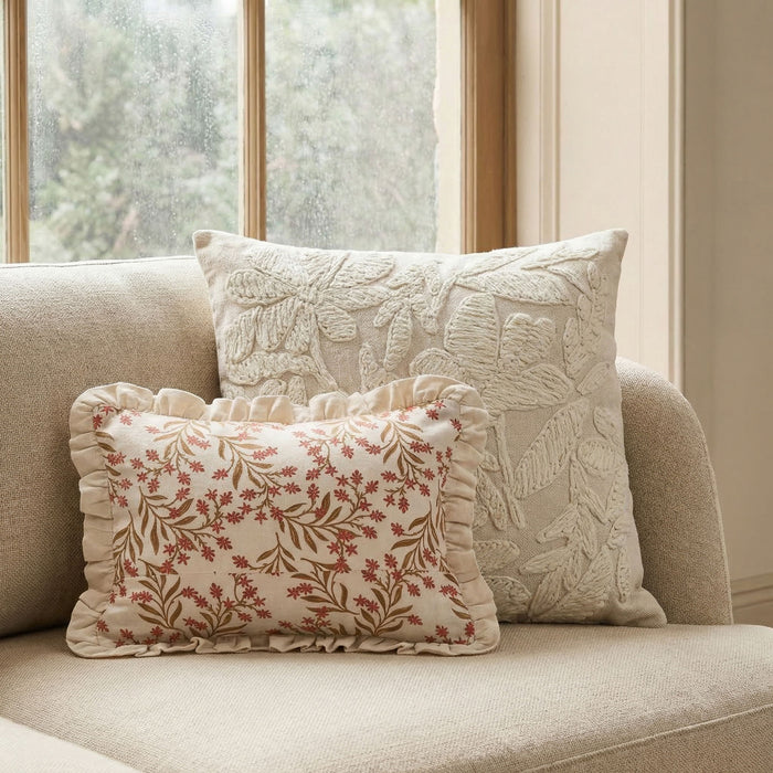 Tabitha - 20" Square Embroidered Throw Pillow - (Cover) - Cream