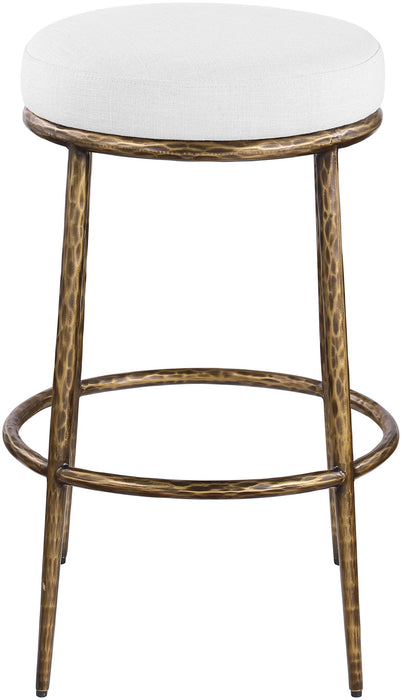 Ferro - Performance Fabric Upholstered Backless Bar Stool - Antique Brass