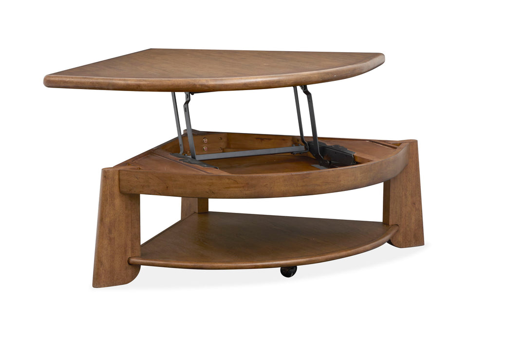 Tanner - Pie Shaped Lift Top Cocktail Table With Casters - Tawny Brown