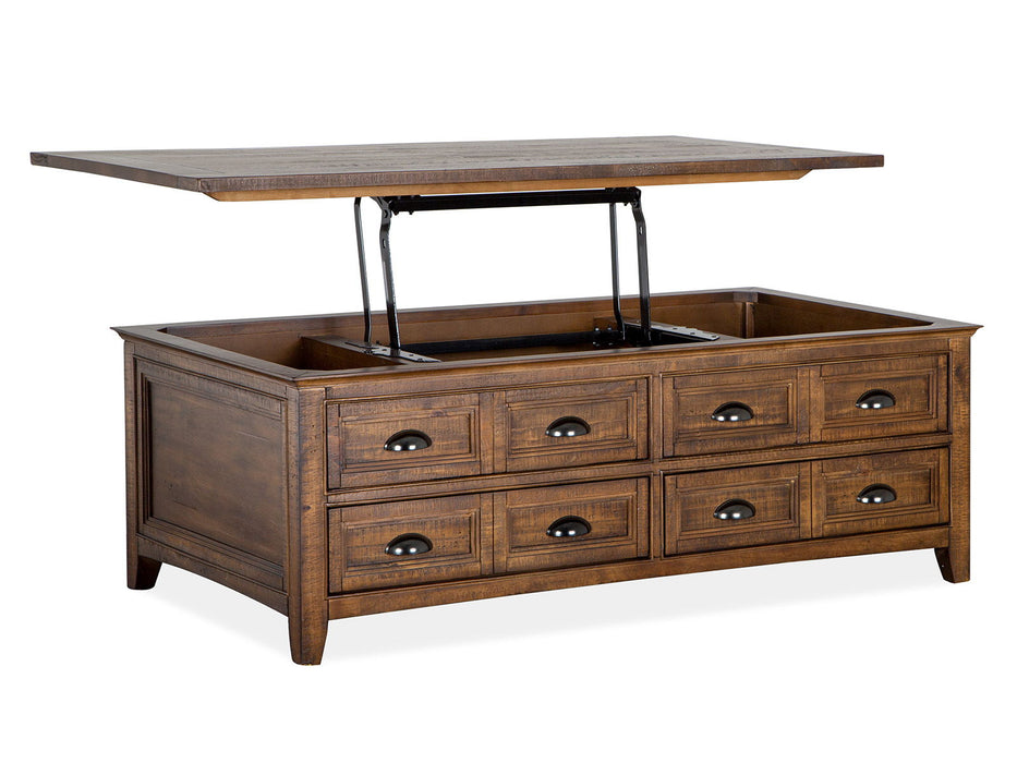 Bay Creek - Lift Top Storage Cocktail Table With Casters - Toasted Nutmeg