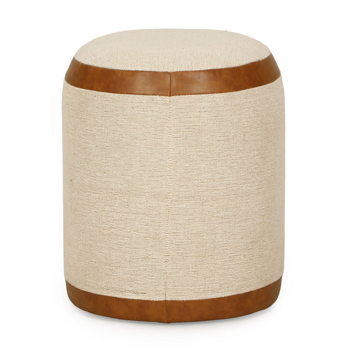 Huche - Cotton Jute and Vegan Leather Oval Ottoman - Natural