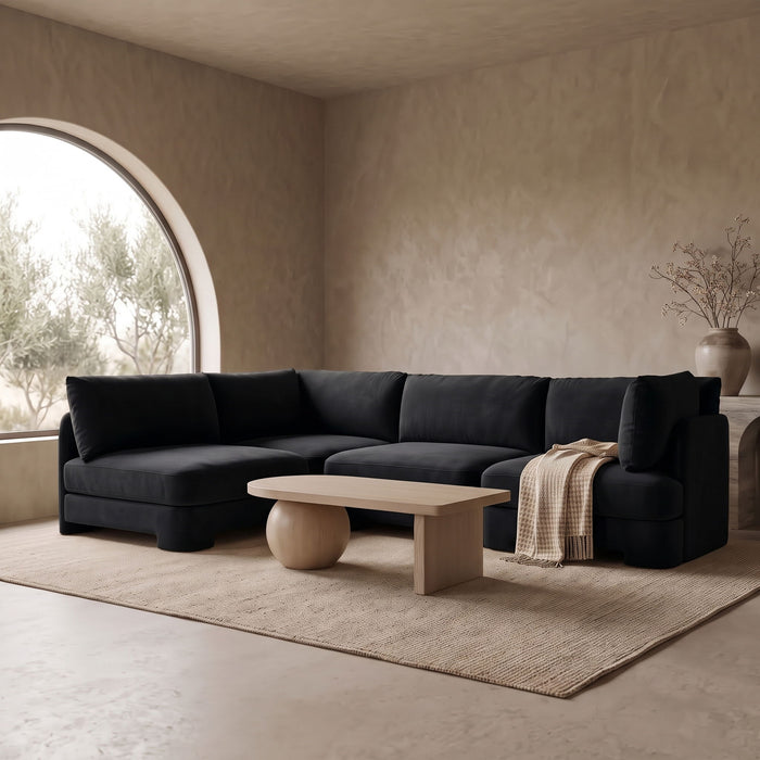 Hammond - Velvet Performance Fabric Upholstered 4 Piece Armless Sectional