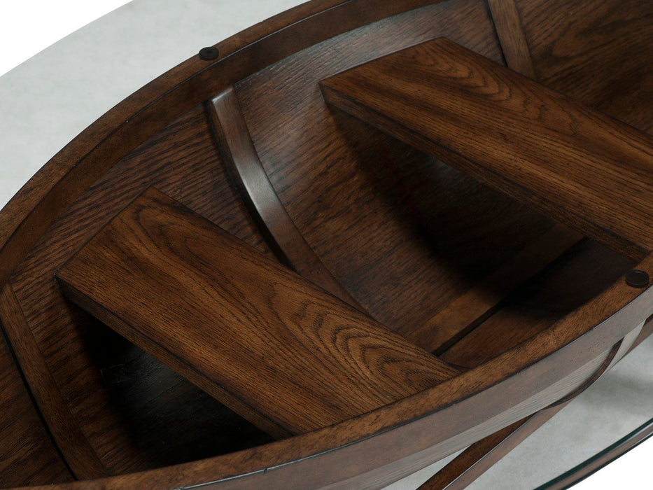 Beaufort - Oval Cocktail Table With Base And Glass Top - Dark Oak