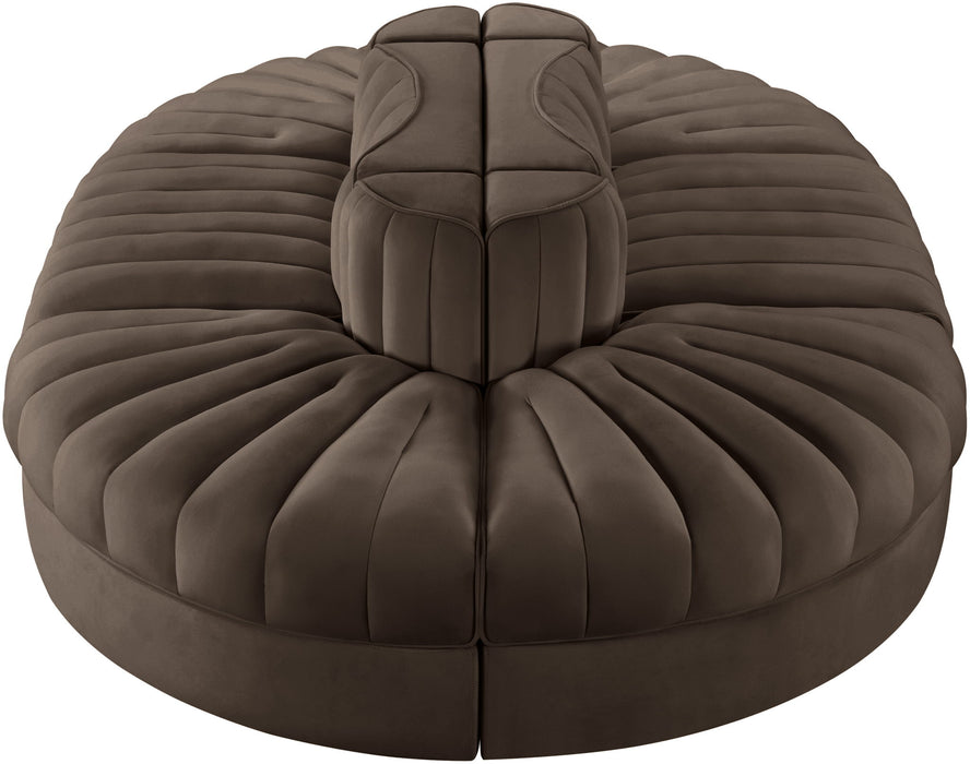 Rummi - Oval Velvet Performance Fabric Upholstered 6 Piece Modular Sectional