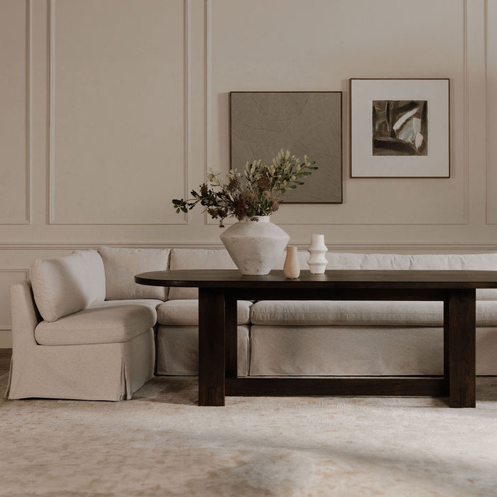 Fable - Slipcover Dining Banquette L-Shape Sectional With Slipper Chair - Beige