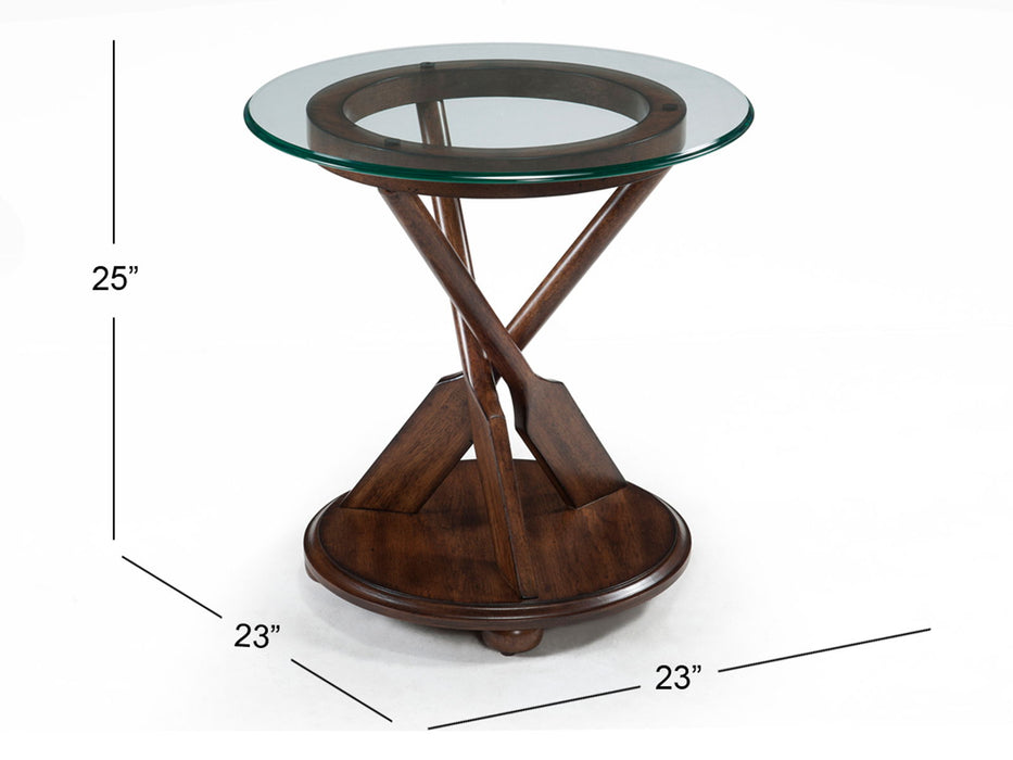 Beaufort - Round End Table With Base And Glass Top - Dark Oak
