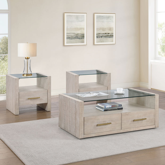 Garland - 3 Piece Glass Top Table Set, 2 Ends & Coffee - Washed Parchment