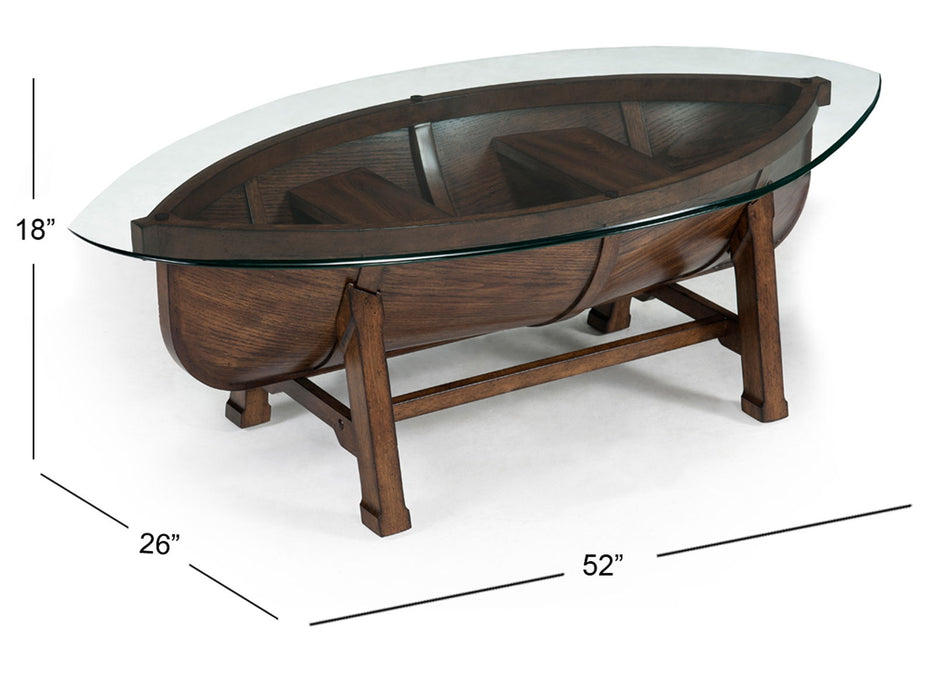 Beaufort - Oval Cocktail Table With Base And Glass Top - Dark Oak