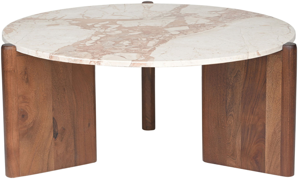 Varenna - Marble Top And Acacia Wood Base Coffee Table - Cream