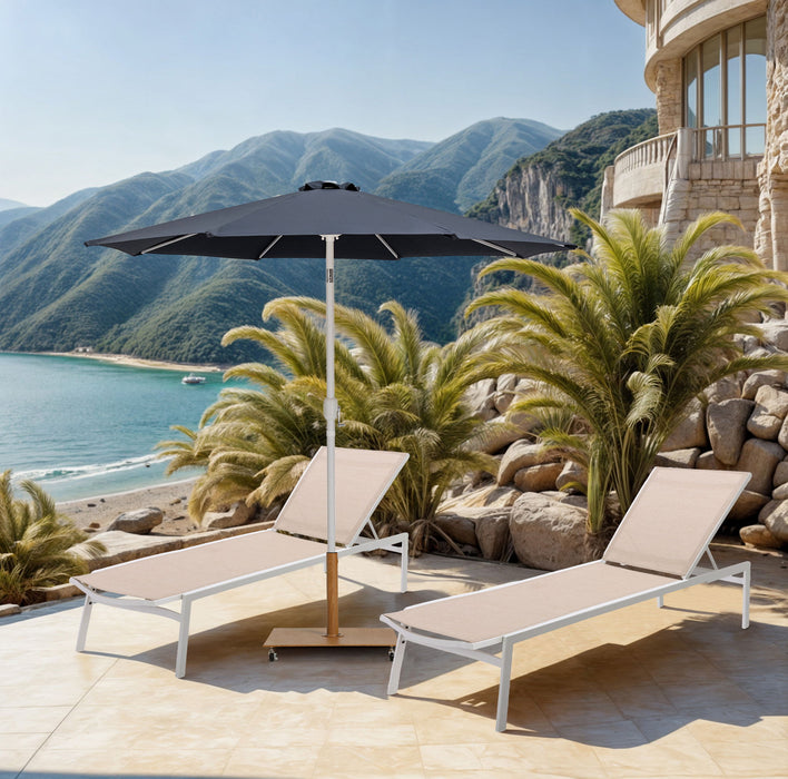 Fiji - Aluminum Patio Umbrella With Square Teak And White Base