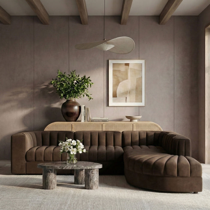 Rummi - Velvet Performance Fabric Upholstered 5 Piece Modular Sectional