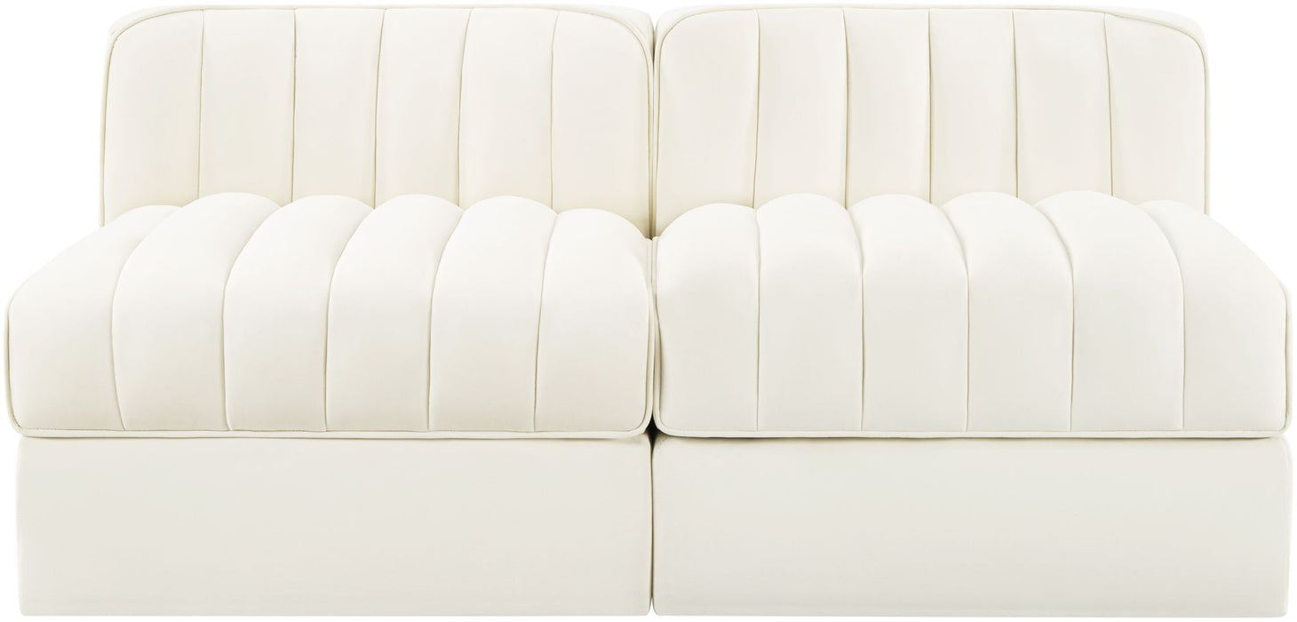 Rummi - Velvet Performance Fabric Upholstered 2 Piece Modular Armless Loveseat