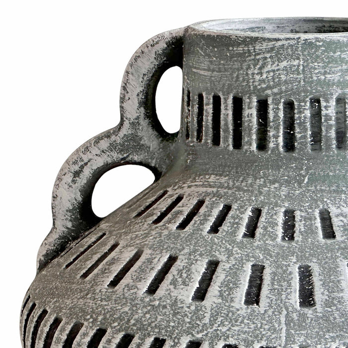 Earthenware - Aztec Wide Flower Vase - Blue