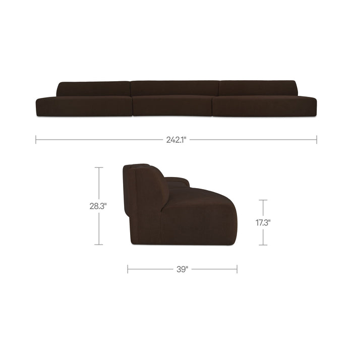 Naomi - 3 Piece Wave Modular Sectional - Dark Brown