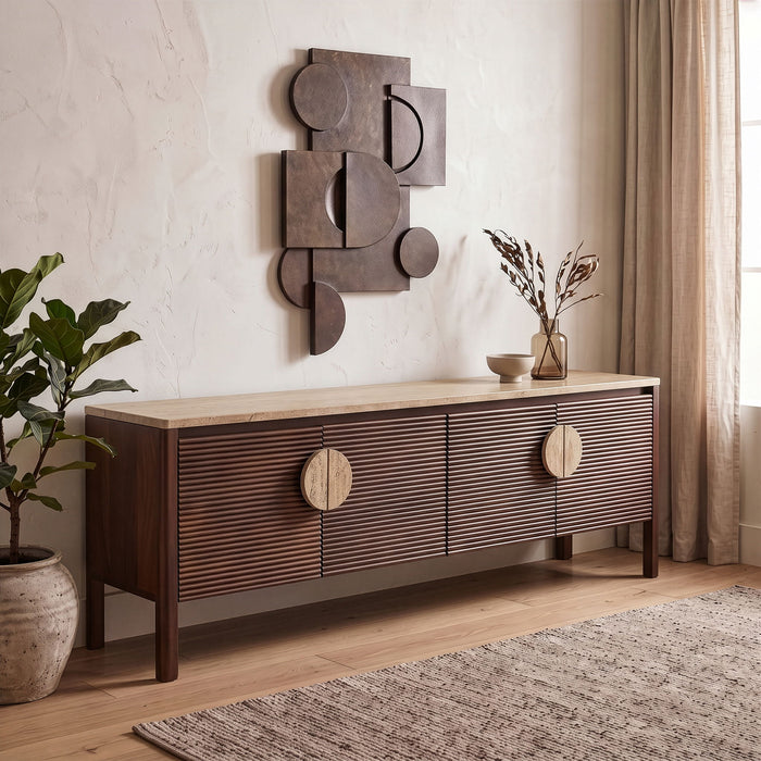 Varenna - 69" Genuine Marble And Acacia Wood Media Console