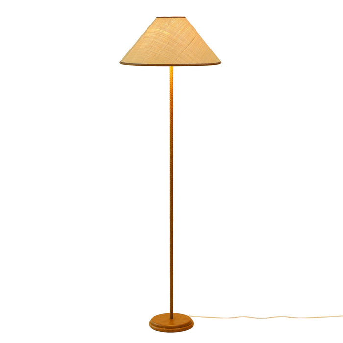 Keria - Vegan Leather And Raffia Designer Floor Lamp - Natural