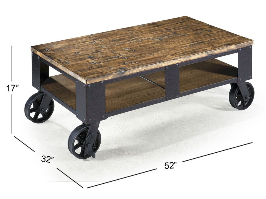 Pinebrook - Rectangular Cocktail Table (2 Braking Casters) - Distressed Natural Pine