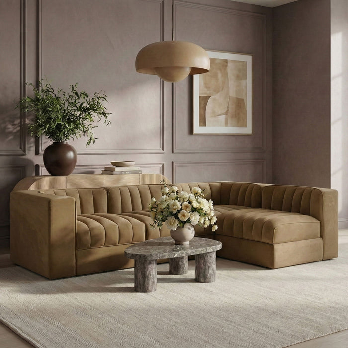 Rummi - Velvet Performance Fabric Upholstered 4 Piece Modular Sectional