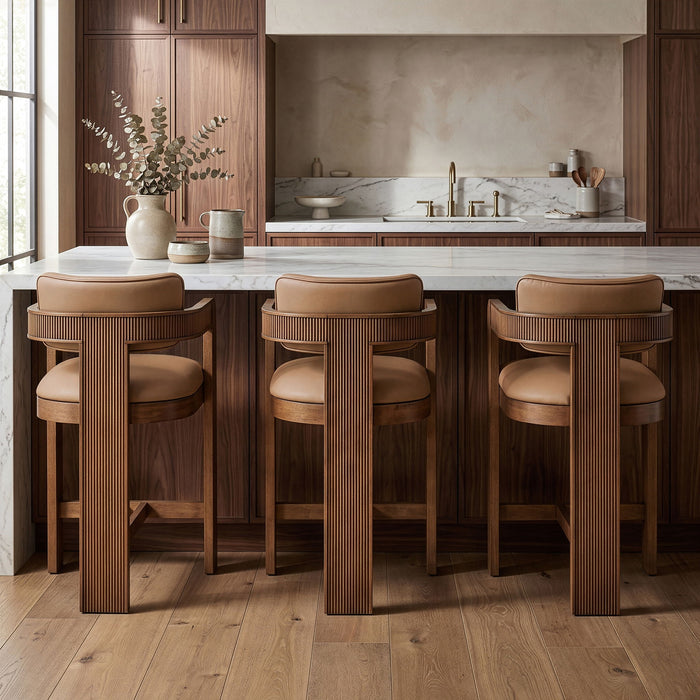 Sacha - Vegan Leather Upholstered Counter Stool With Brown Base