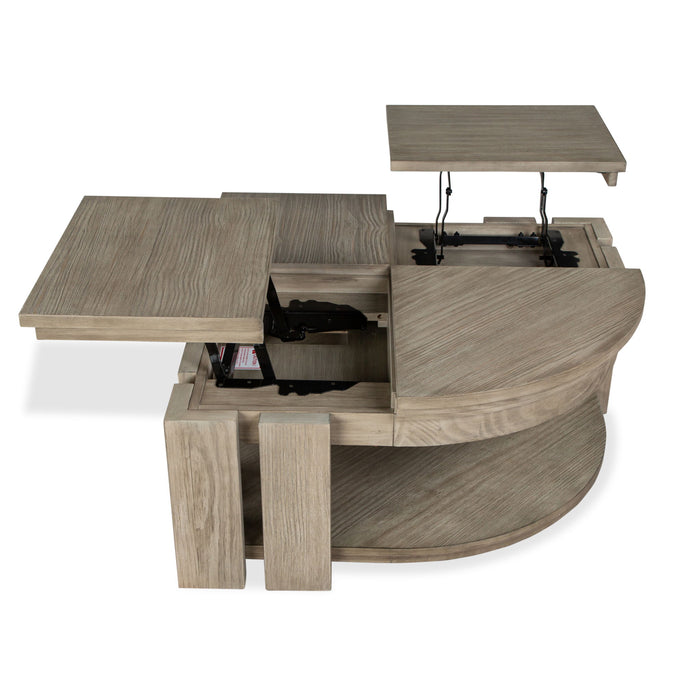 Conrad - Pie Shaped Lift Top Cocktail Table With Casters - Stone Harbor Grey