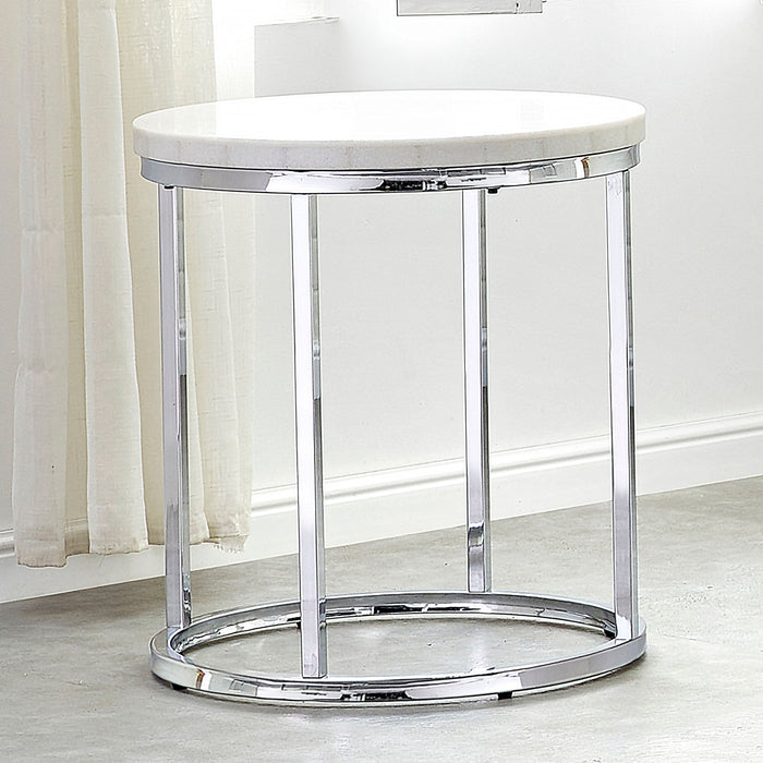 Echo - White Marble Top Round End Table - White