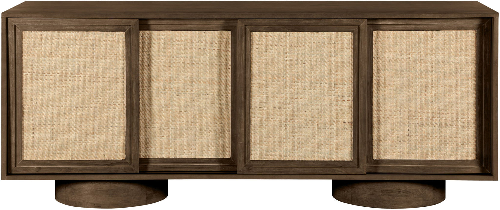 Windsor - Solid Wood And Brown Cane Sideboard / Buffet With Cylindrical Legs - Brown